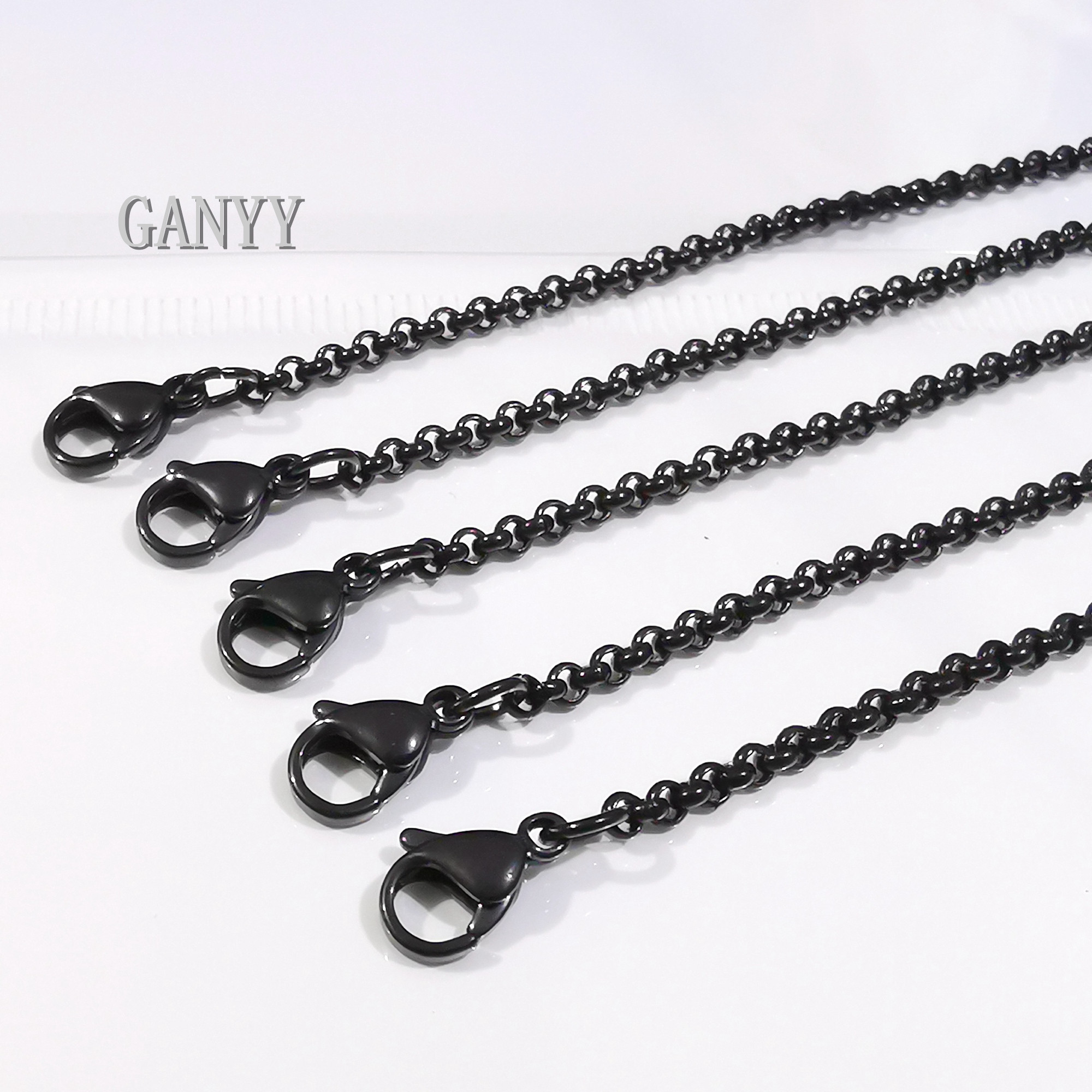 

in bulk 5pcs Lot black stainless steel Thin 2.5mm Round Rolo Link chain necklace Fashion Jewelry Women 18-32''