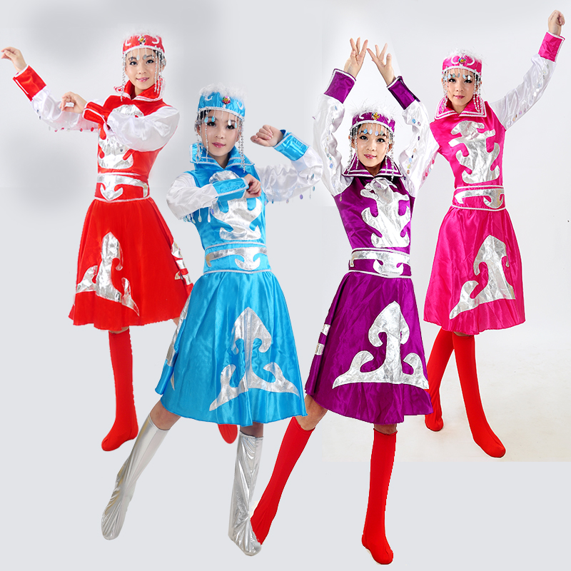 

New Adult Ethnic Minority Costumes Women Mongolian Gowns Dress for Stage Performance Cosplay Chinese Folk Dance Costume 89, Adult rose red