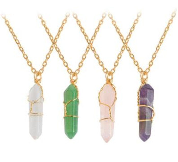 

Hexagon Shape Chakra Natural Stone Healing Point Pendants Necklaces with Gold Chain for Women Jewelry Gift Drop