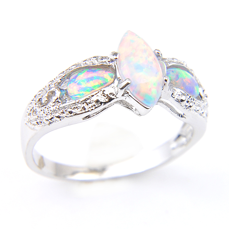 

10 Pcs lot Fashion White Fire Opal Gemstone 925 Sterling Silver Plated Ring Russia American Australia Weddings Ring Jewelry For Women