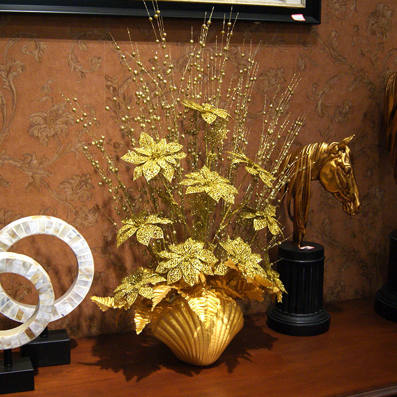 

10Pcs/lot Small Golden Bean 1M Plastic Plants Faux Flower Decoration Party Vase Decoration Flower Arrangement Christmas Decoration, Gold