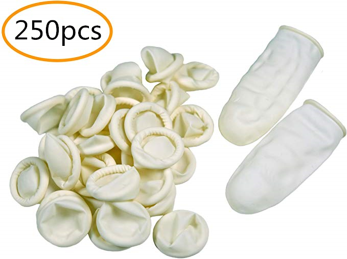 

250pcs disposable latex finger cots finger glove rubber fingertips anti-static protective for topical application nail art