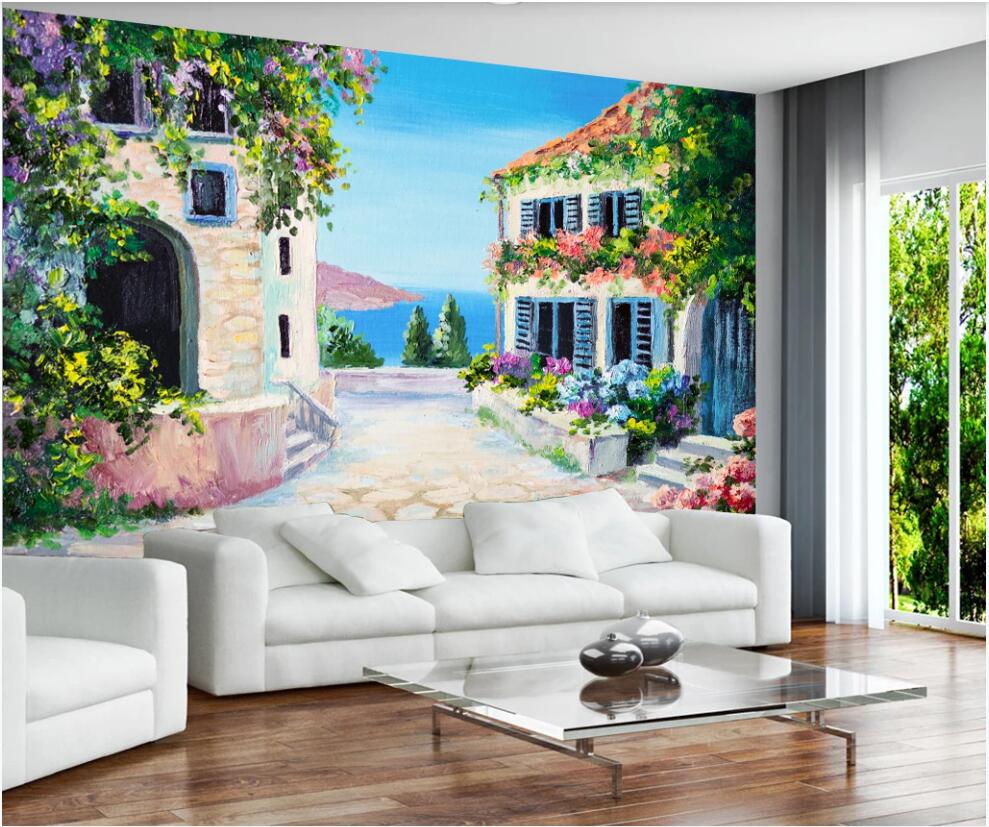 

3d wallpaper custom photo Fantasy beautiful European Italian town landscape oil painting home decor 3d wall murals wallpaper for walls 3 d, Non-woven wallpaper