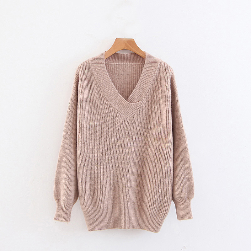 

H.SA 2018 Women Cashmere Warm Sweater and Jumpers Long Sleeves V neck Sexy Winter Pull Femme Mohair Loose Christmas Sweater Tops, Jh207 beige