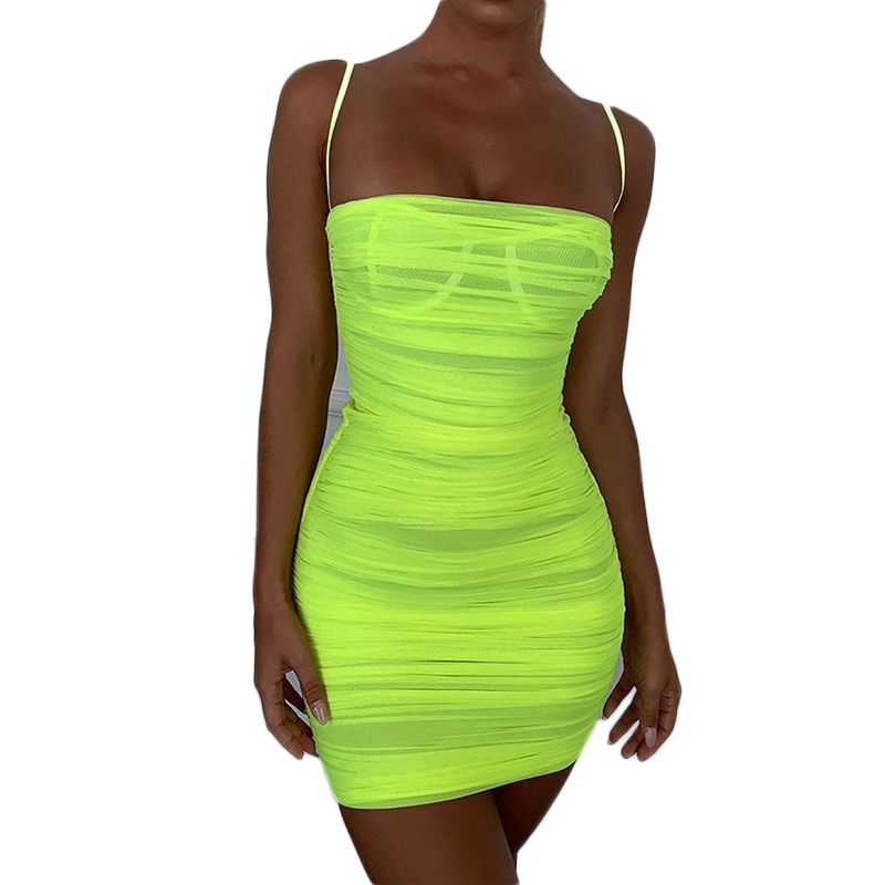 

2020 Women Straps Bodycon Ruched Dress Woman Party Night Club Dress, Orange