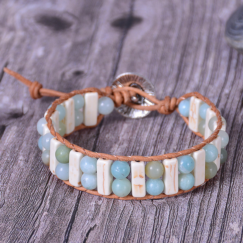 

Beaded, Strands Vintage Leather Rope Beaded Woven Bracelet Emperor Stone Multi-layer Beads Ethnic Tribal Wristband Boho Style Party