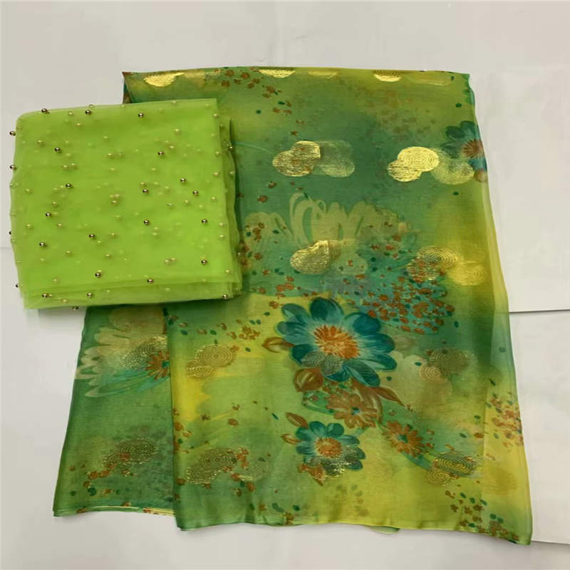 

2020 High Quality African Metal Silk Fabric 5 Yards+ 2 Yards Chiffon African Silk Fabric For Ladies Party Clothing! XLF5219