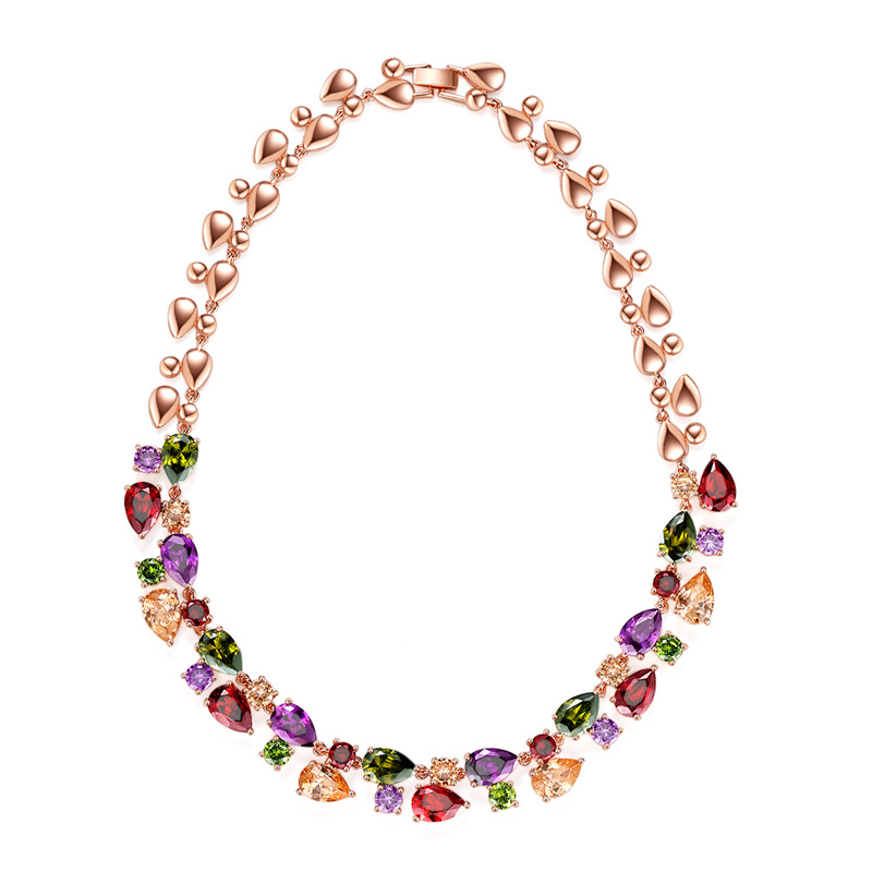 

MOONROCY Rose Gold Color Cubic Zirconia Colourful Crystal Necklace Chokers Bohemia Jewelry for Women Girls Gift Dropshipping