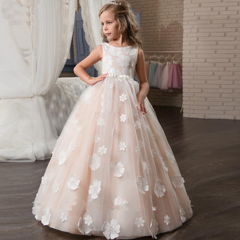 

2020 Hot Flower Girl Dresses Blush Pink First Communion Gowns For Girls Ball Gown Cloud Beaded Pageant Gowns Vestido De Daminha, Lanvender