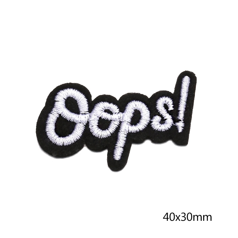 

The Black White Oops! Patches Iron On Or Sew Fabric Sticker For Clothes Badge Patch Embroidered Appliques DIY