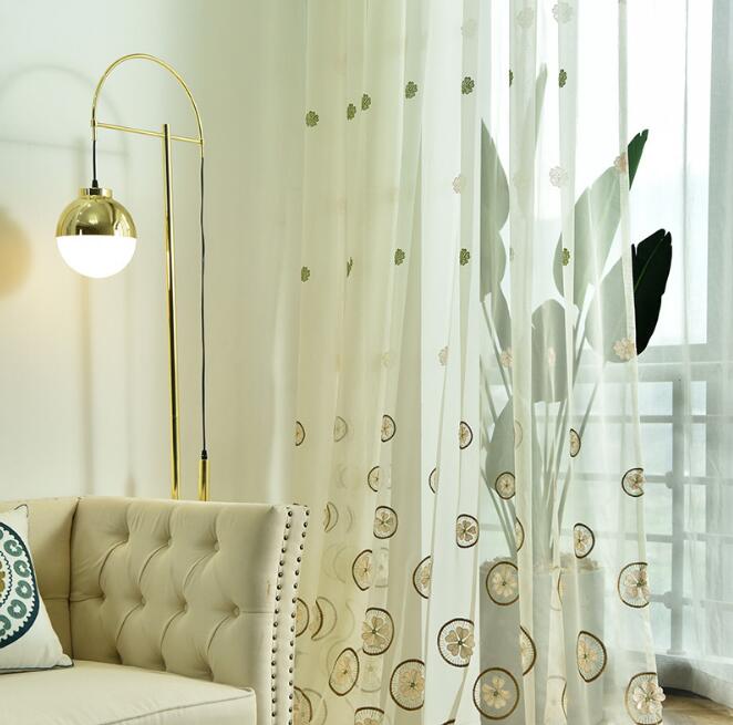 Sheer Curtains Embroidered orange yarn curtain Modern White Screen Living Room Bedroom Studio Translucent Screens-image-495868792