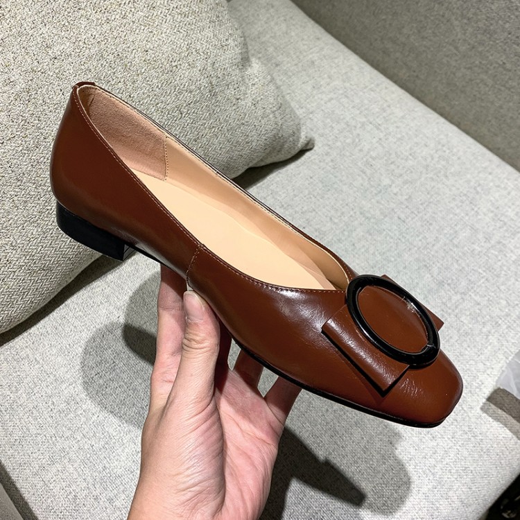 

MLJUESE 2020 women pumps soft cow leather autumn spring square toe brown color Metal decoration low heels party dress, Beige