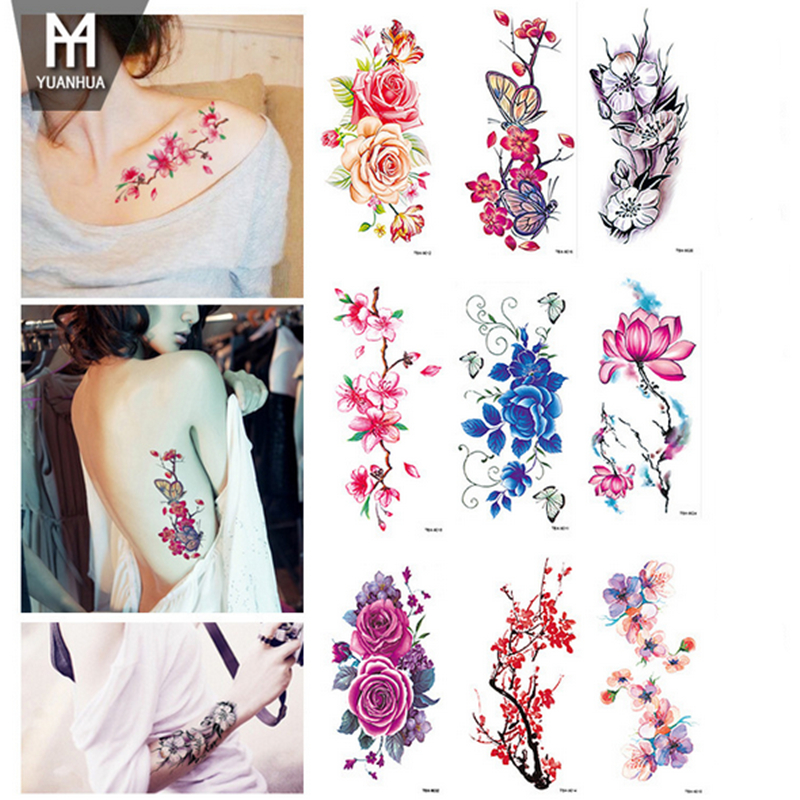 

Temporary Body Tattoo Sticker Beautiful Color Peony Roses Fox Flamingo Decal Tattoo for Woman Arm Leg Chest Henna 3D
