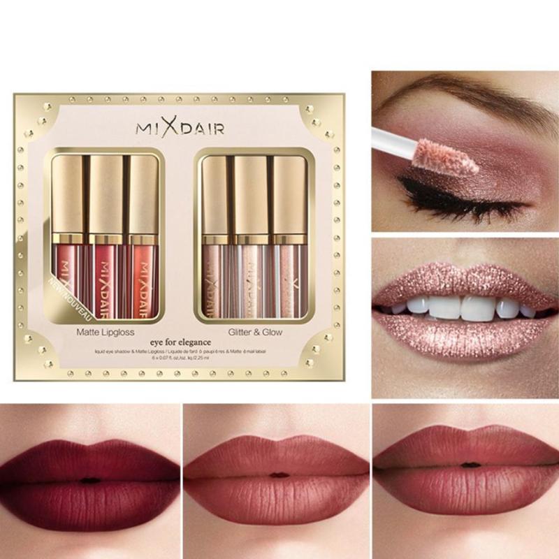 

6 Colors In One Matte Lip Gloss & Highlighter Glow Shimmer Makeup Glitter Set Eye Lipstick Shadow Lipstick Liquid Makeup G1Z3, Army green