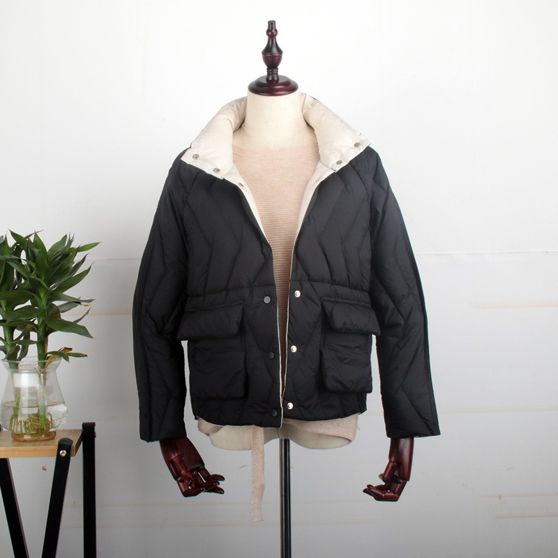 

2020 down coat women' new short paragraph double-sided wear thin solid color fashion large size women coat jackets, Black