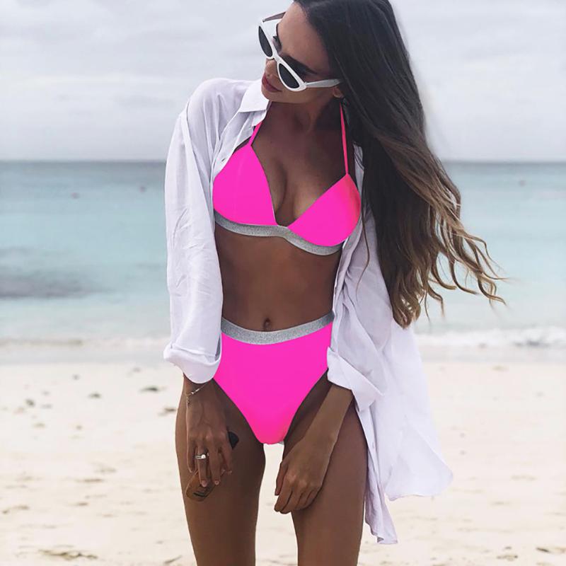 

bikini mujer Women' Bikini Solid Set Swimsuit Filled Bra Swimwear Beachwear 2020 swimming suit monokini