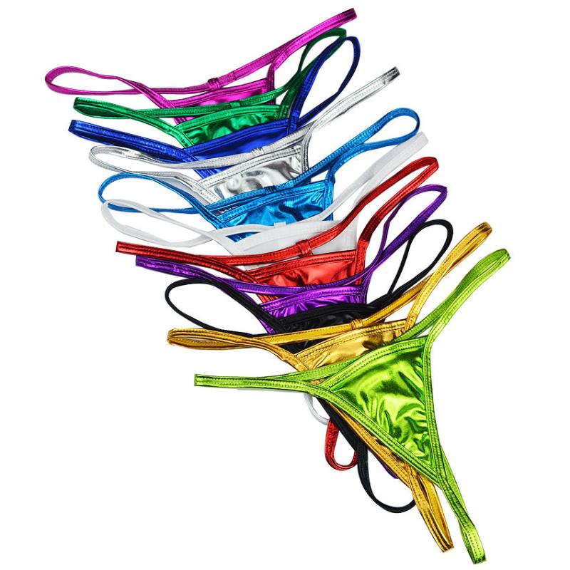 

Shiny G String Micro Mini Women Sexy Panties For Women Underwear Metallic Pu Leather Thong Ladies Tanga Erotic Lingerie, Black