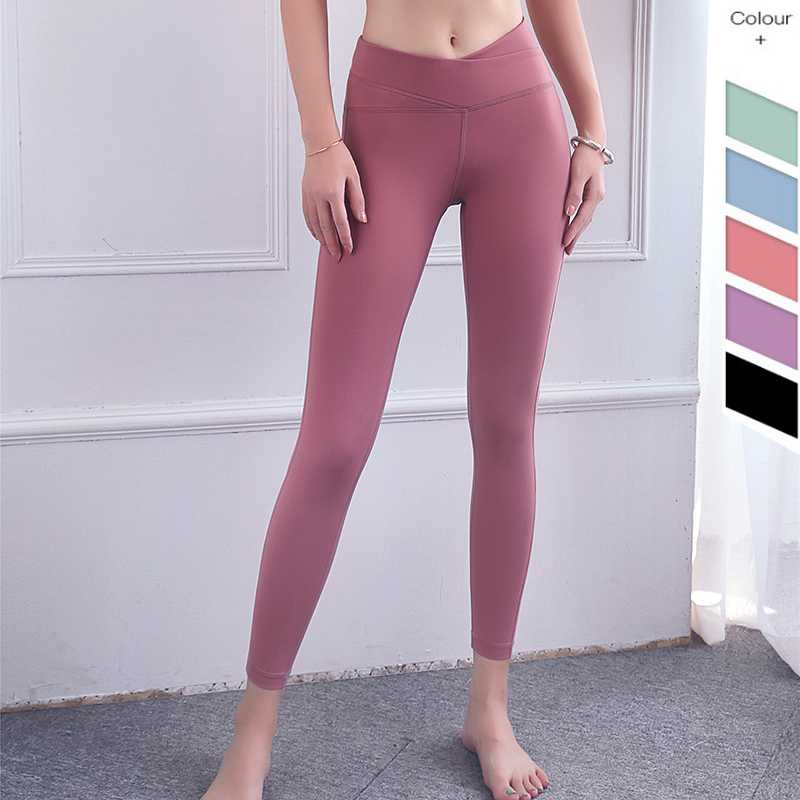 

Women Sports Gym Yoga Pants Compression Tights Seamless Pants Stretchy High Waist Run Fitness Leggings Cross belly tuck