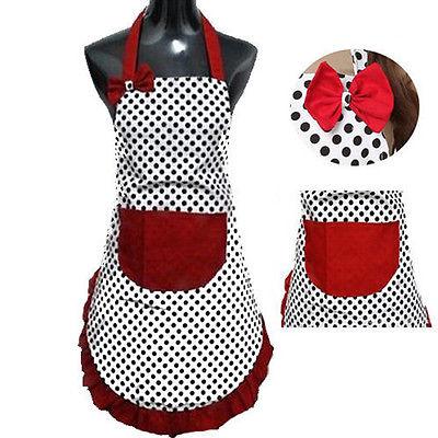 

6 New Cute Bib Apron Dress Vintage Kitchen Women Bowknot with Pocket Gift