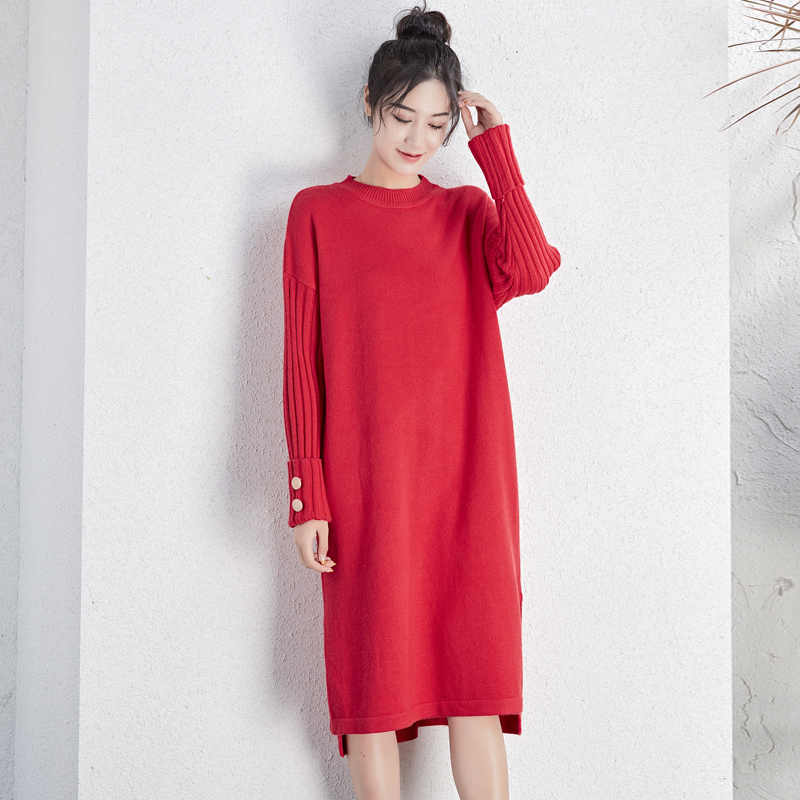 

DMLFZMY 2019 winter casual long pullover sweater women large size fashion slightly fat MM temperament was thin lady dress 547, Black