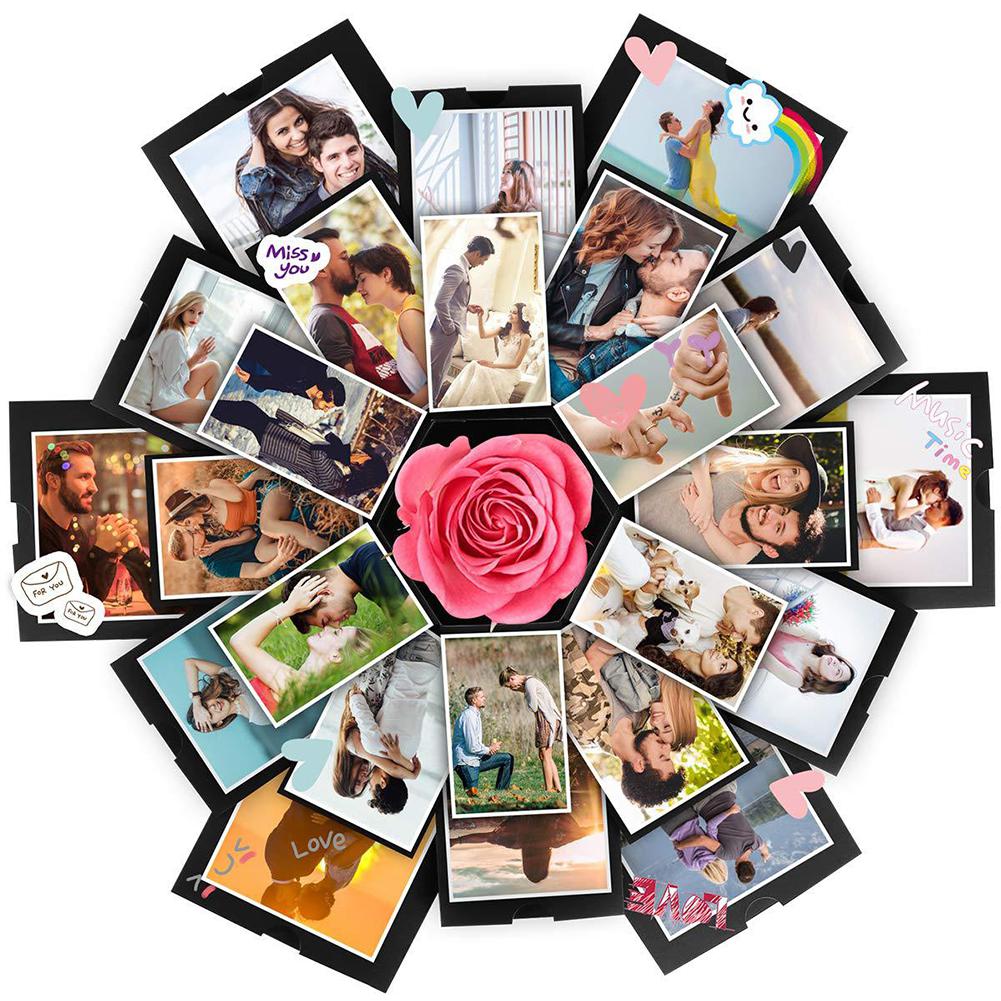 

Hexagon Multilayers Surprise Explosion Box DIY Self-adhesion Scrapbook Photo Christmas Birthday Day(Random Ribbon Color