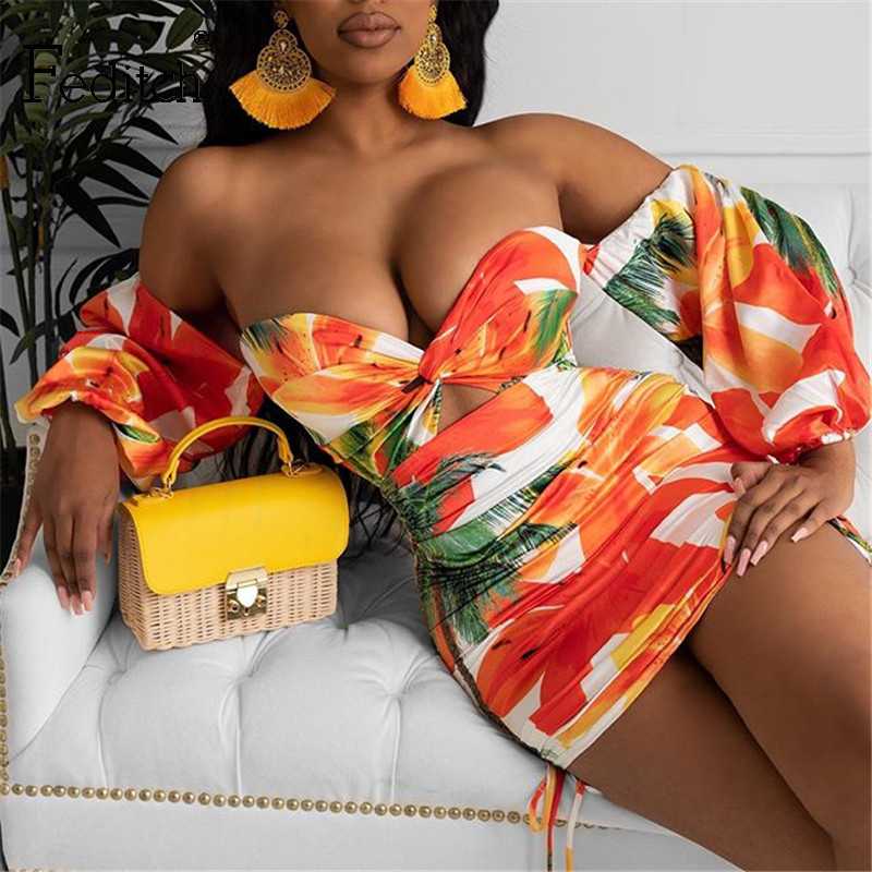 

Feditch Bodycon Dress 2020 Deep V Neck Pleated Off Shoulder Floral Print Backless Women Dress Summer Short Sexy Dresses Vestidos, Multi