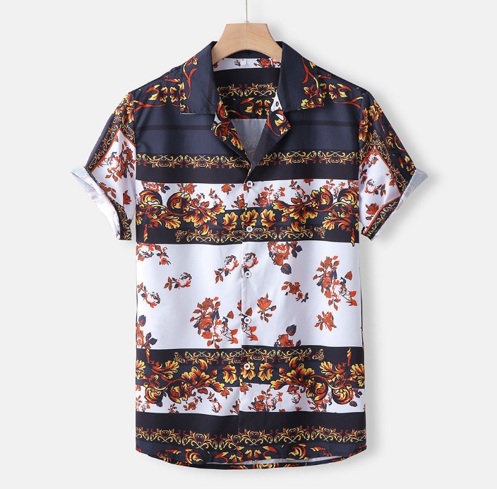 

Men's Casual Shirts Mens Beach Hawaiian Shirt Vintage Ethnic Tropical Summer Short Sleeve Loose Cotton Floral Clothing, As show