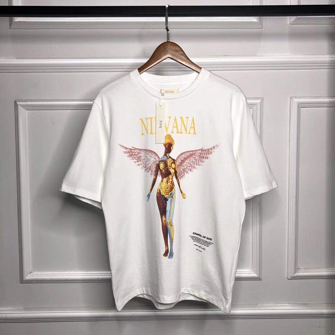 

Explosion FOG VINTAGE T-shirt co-branded NIRVAVA Kanye Angel blouse casual short-sleeved, White
