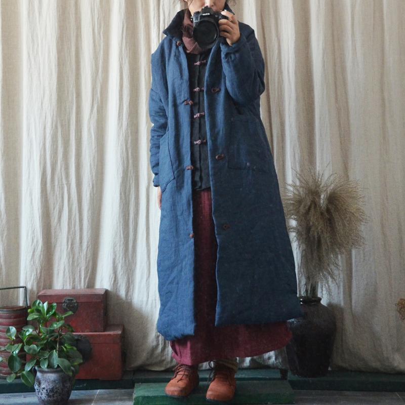 

Women Loose Solid Color Padded Coat Vintage Ramie Padded Parkas Female 2020 Long Coat Ladies Topcoat, Gray