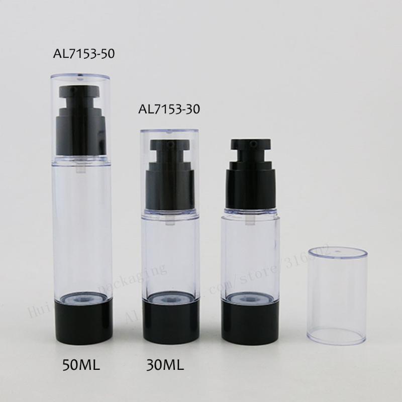 

30 X 30ml 50ml Rebillable Beauty Airless Plastic Bottle with Black Pump Clear Cover 1oz Airless Cream Containers