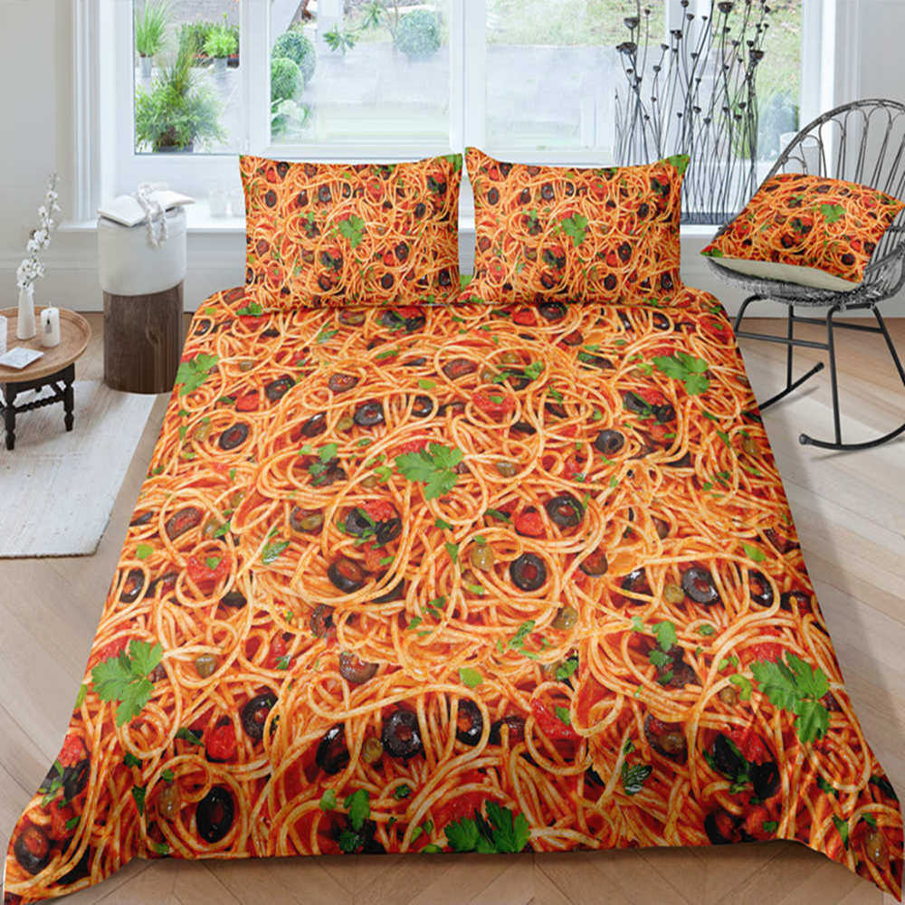 

Spaghetti Printed Bedding Set Adult King Fashion 3D Duvet Cover Queen Home Textile Single Double Bed Set With Pillowcase 3pcs, Chocolate