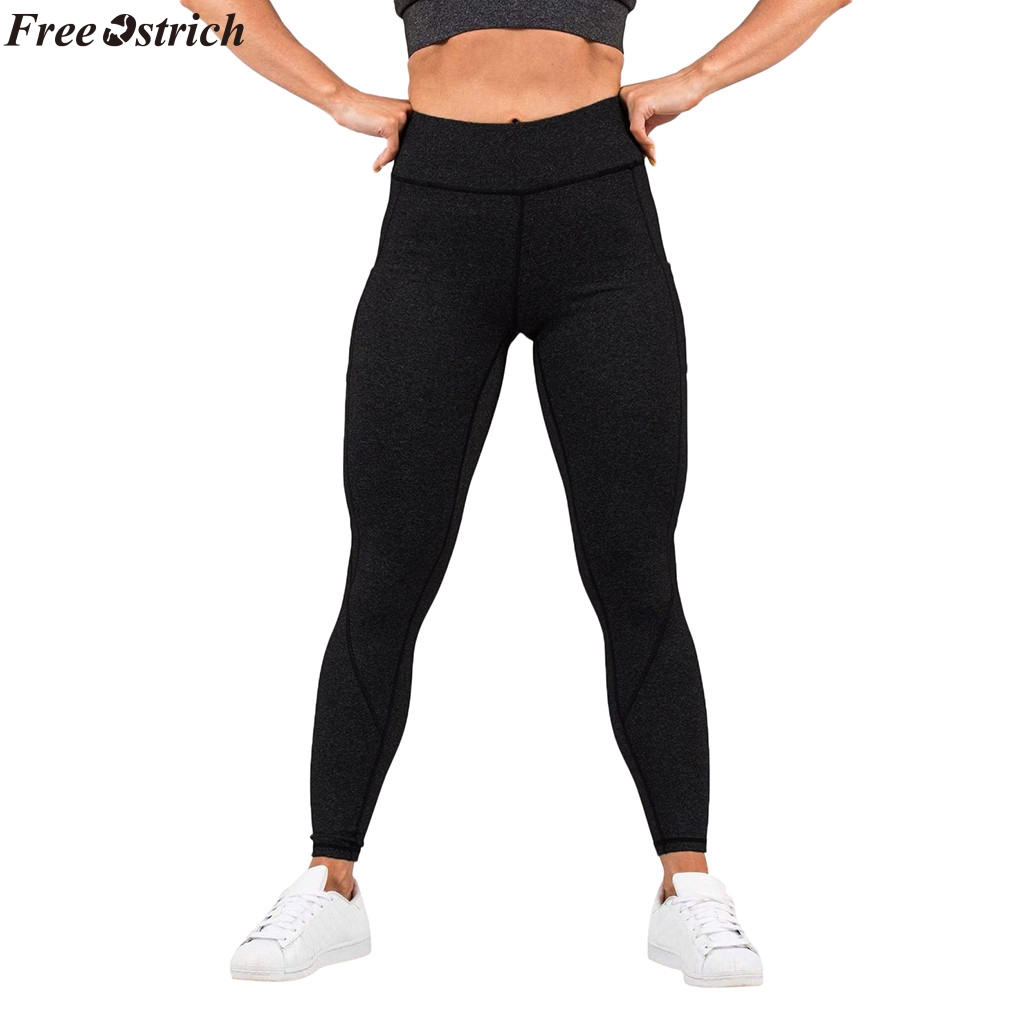 

FREE OSTRICH 2019 new fashion laser ladies solid color waist tight fitness stretch pants trousers female summer workout clothes, Red
