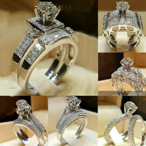 

Fashion 925 Silver Filled Wedding Set Rings Round Cut White Sapphire Size 6-9 Wedding Ring Engagement Jewelry for Women