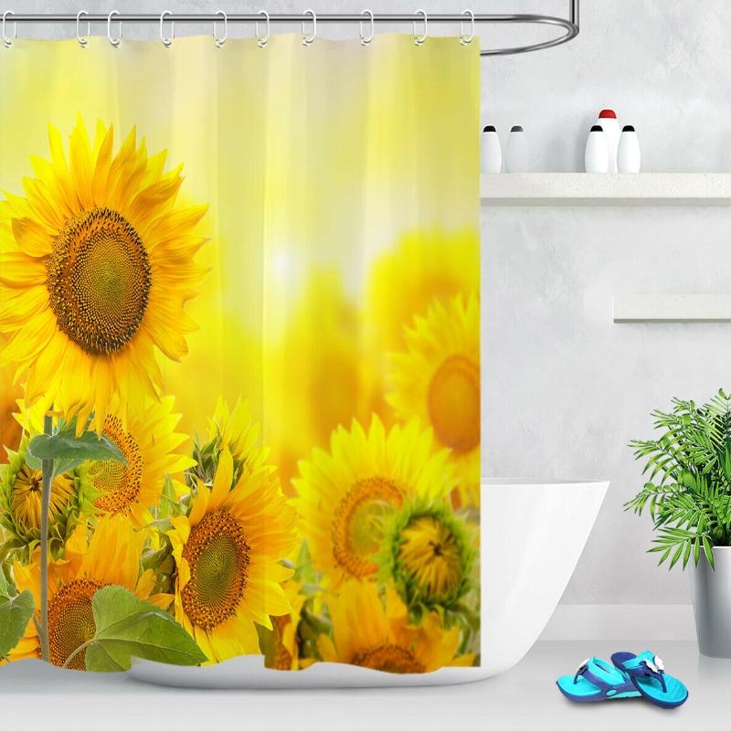 

Sunlight Sunflowers Scenery Shower Curtain Sets Bath Waterproof Fabric Custom