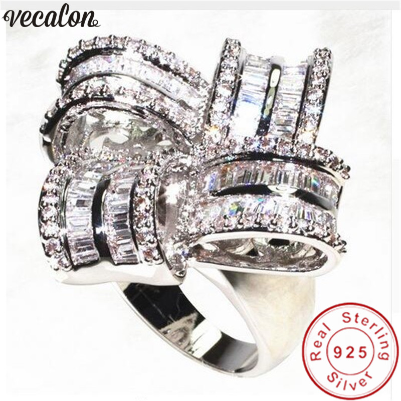 

Vecalon Deluxe Promise Ring 925 sterling silver Diamond Big Engagement Wedding band rings for women Party Jewelry
