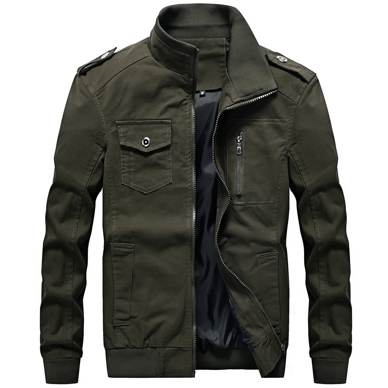 

111% Cotton Men Jacket Washed Multi-pocket 2D Clothing Jaqueta Masculino Mens Spring Autumn Stand Collar Jackets 6XL, 2811 khaki