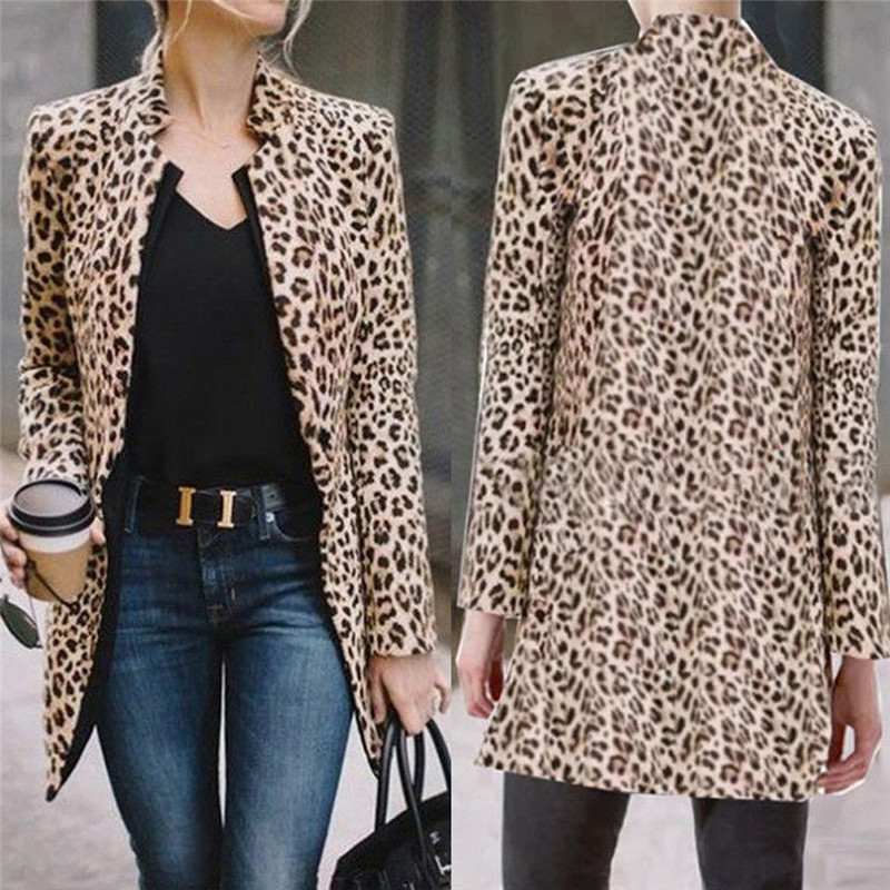 

Newest Leopard Jacket Women Slim Tops Warm Casual Winter Cardigan Long Sleeve Coats