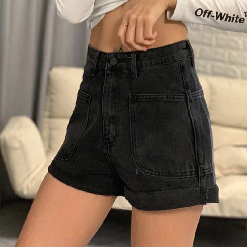 

Female new fashion loose high waist denim shorts jeans female Korean version was thin denim shorts jeans casual wide leg pants, Black