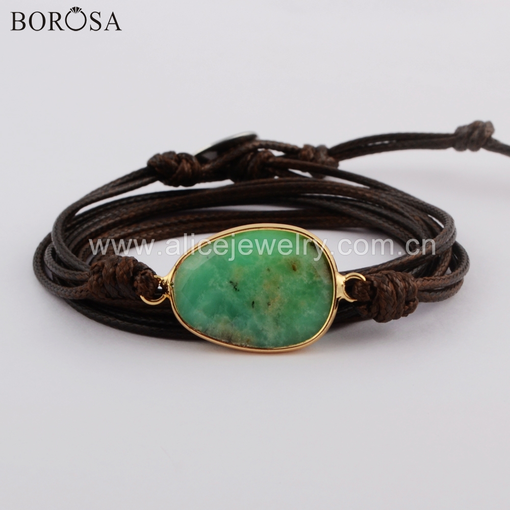 

BOROSA 5PCS Fashion Charm Wrap Bracelet Gilded Natural Multi-kind Stones Faceted Amazonite Rope Bracelet Jewelry for Lady HD0025