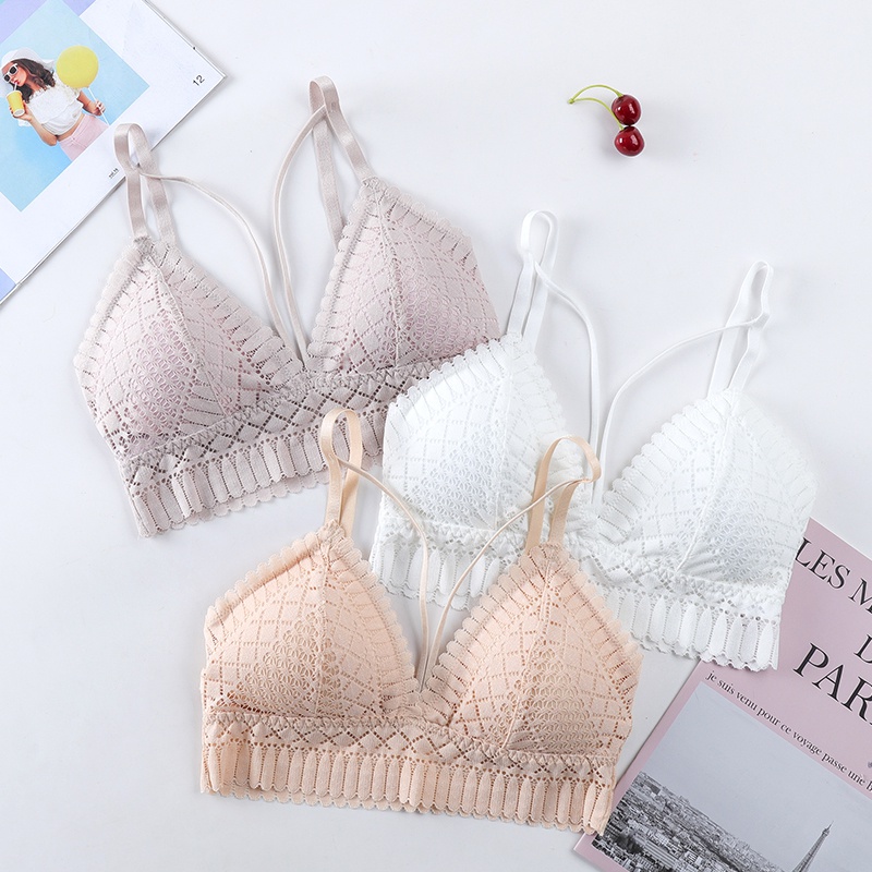 

2020 New Lace Beautify Back Ladies Bra Removable Chest Pad Underwire Without Steel Ring Lingerie Seamless Deep V Bra