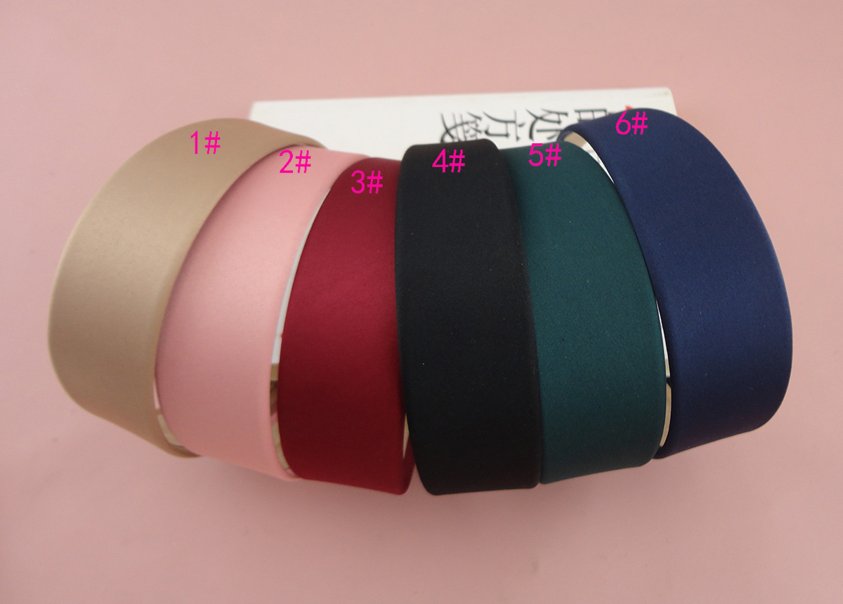 5PCS 3.8cm 1.5" Multi-colors Satin Fabric Covered Plain Plastic wide Headbands for women,Handmade women hair accessories-image-473197870