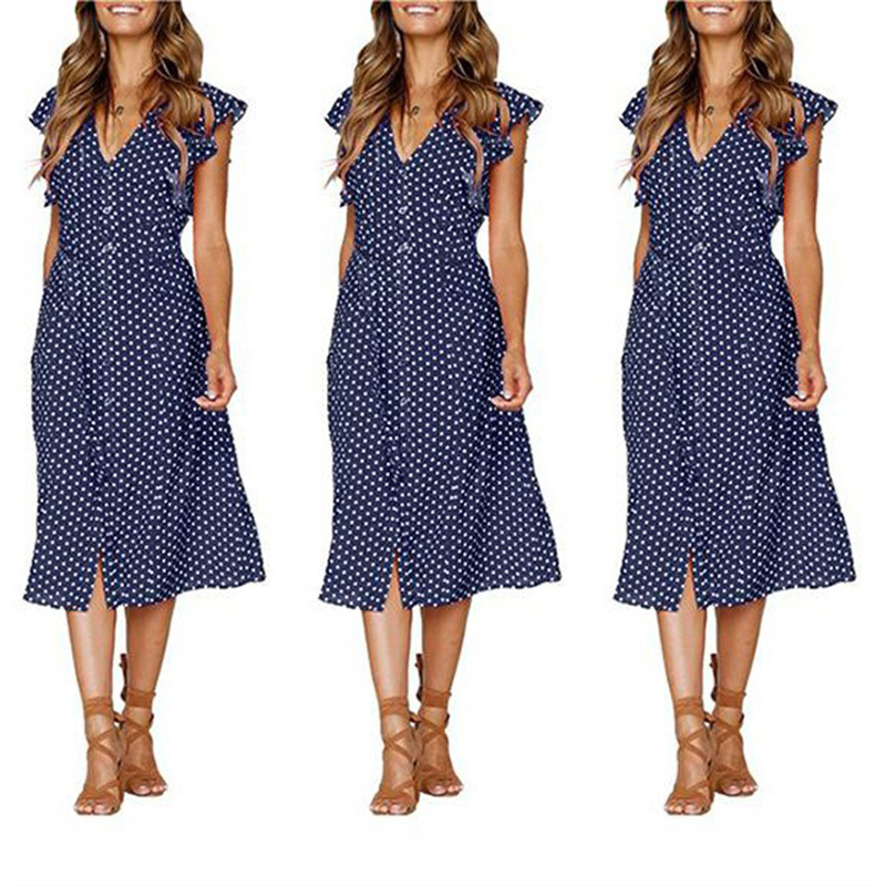 

polka dot dress for women office midi dress 80s 2020 vintage cute A-line red blue ruffle sleeve vestidos, Black