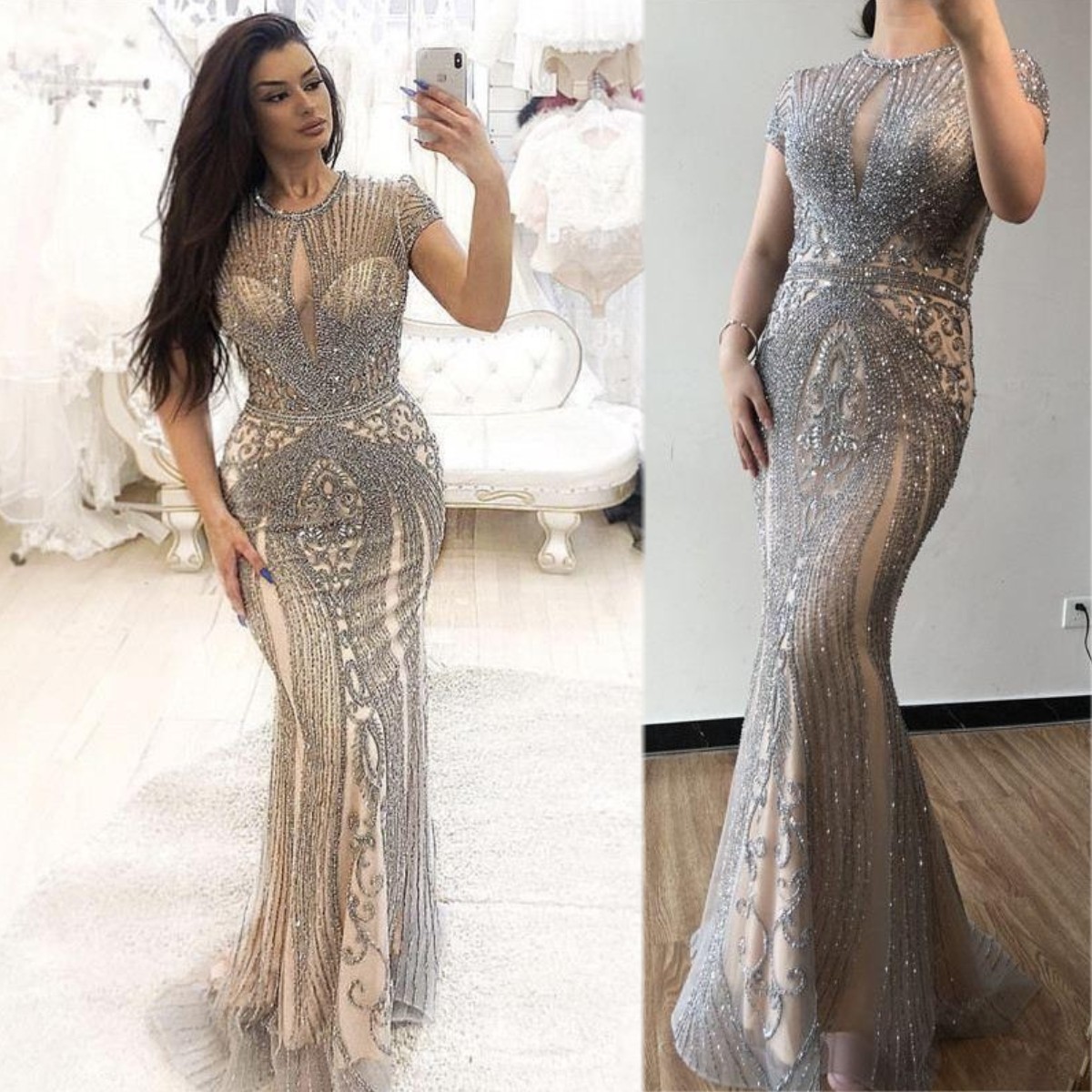 

2020 Sexy Luxury Illusion Evening Dresses Mermaid Crystals Beading Long Formal Trumpet Party Prom Wear Pageant Dress 99356 vestidos de novia, Black