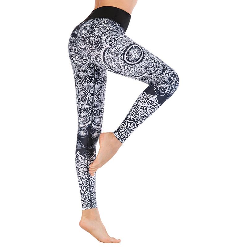 

Sexy Women Yoga Pant Seamless Stretch Leggings Floal Print Exercise Leggings Hips High Waist Workout Yoga Pants Push up Pants, Black