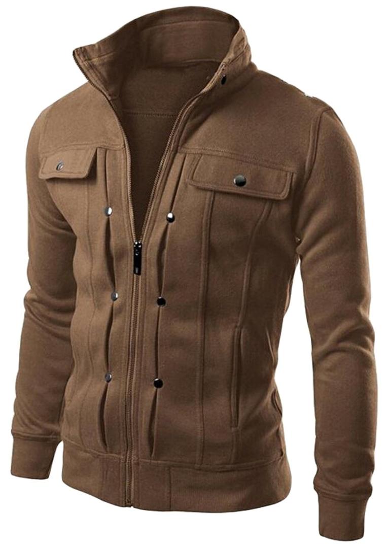 

Alion Men Stand Collar Long-sleeved Jacket Zipper, White