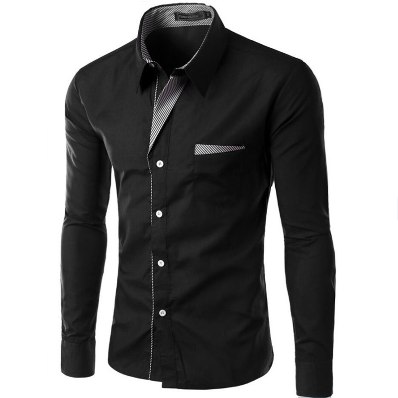 

Hot Sale New Fashion Camisa Masculina Long Sleeve Shirt Men Slim fit Design Formal Casual Brand Male Dress Shirt Size -4XL, Black
