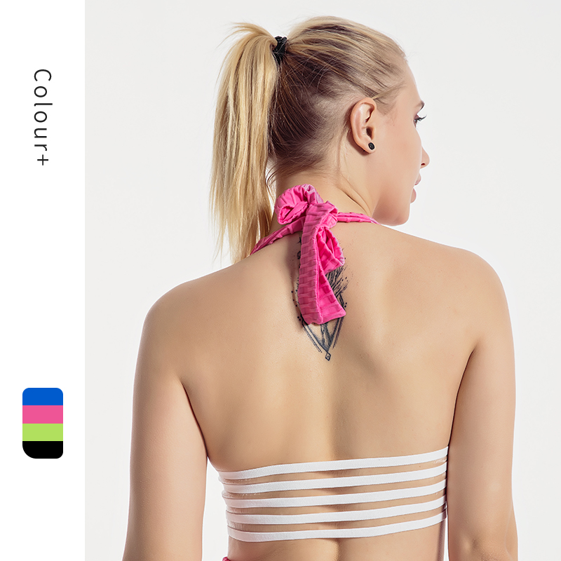 

ATSANI Women Beach Sexy Sports Bra Breathable Mesh Back Strap Bikini Suit, Rose red