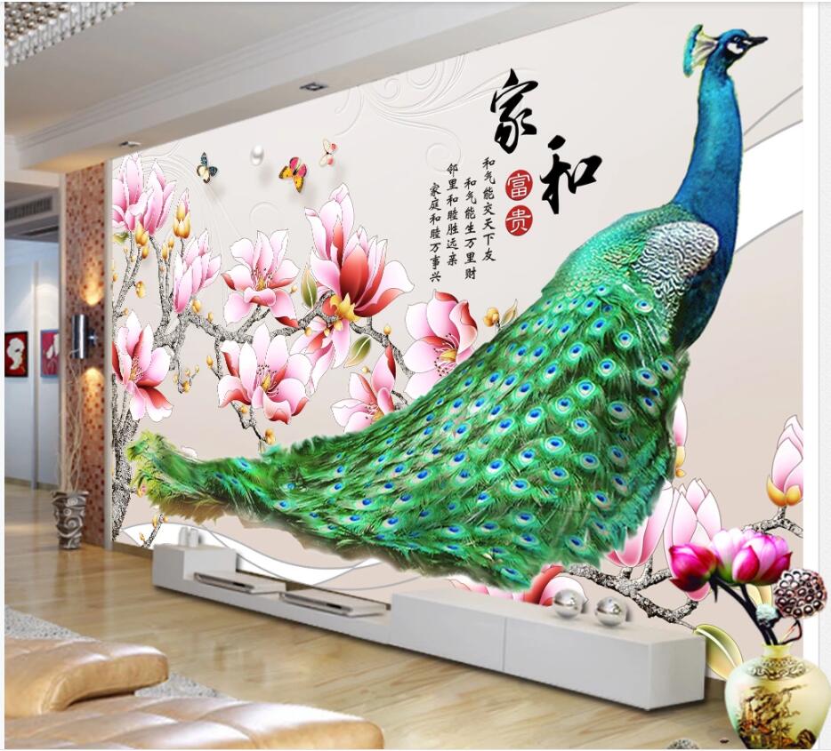 

3d wallpaper custom photo mural Peacock flying beautiful magnolia flower background home decor living room wallpaper for walls 3 d, Non-woven wallpaper