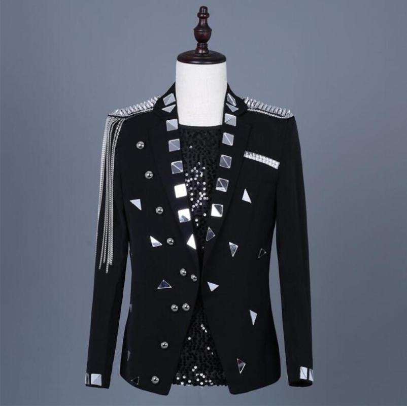 

Shiny Tassel Sequin Glitter Blazer Men Black Suits Singer Stage Shiny Paillette Jacket Homme