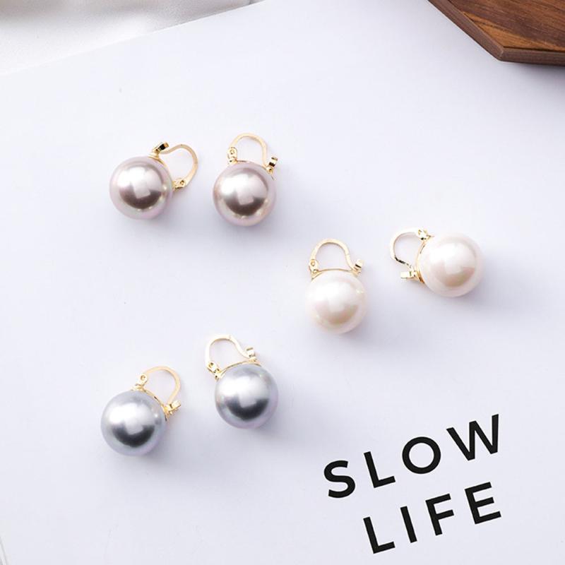 

Hoop & Huggie Gold Color Geometric Round Circle Pearl Ball Hoops Earrings Women Elegant Big Wedding 1 Pair